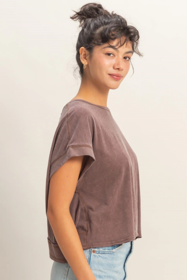 •TONYA• short sleeve open back top