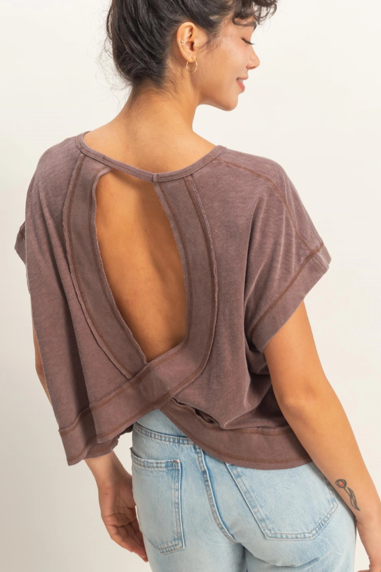 •TONYA• short sleeve open back top