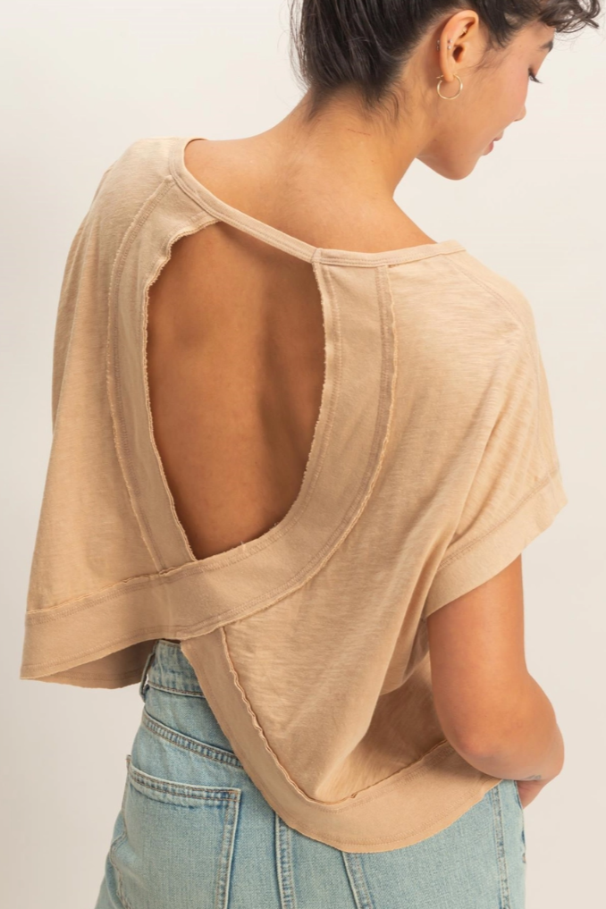 •TONYA• short sleeve open back top