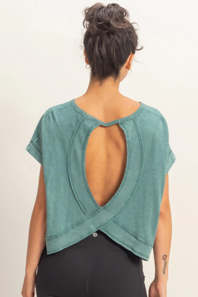 •TONYA• short sleeve open back top