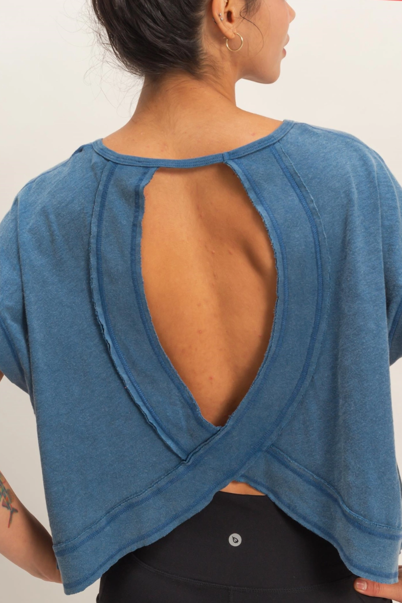 •TONYA• short sleeve open back top