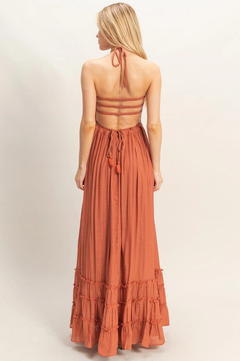 •NICOLE• smocked halter maxi dress