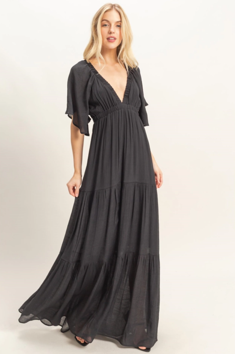 •OLIVIA• plunging V-neck tiered maxi dress