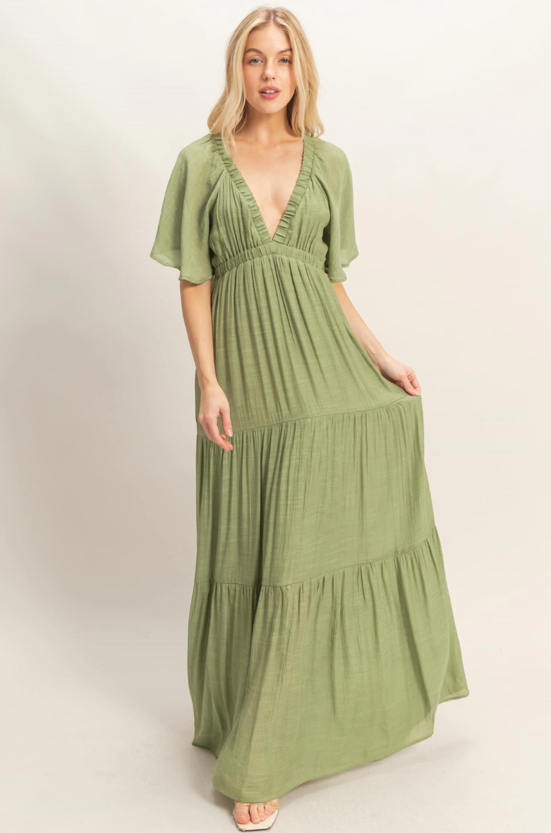 •OLIVIA• plunging V-neck tiered maxi dress