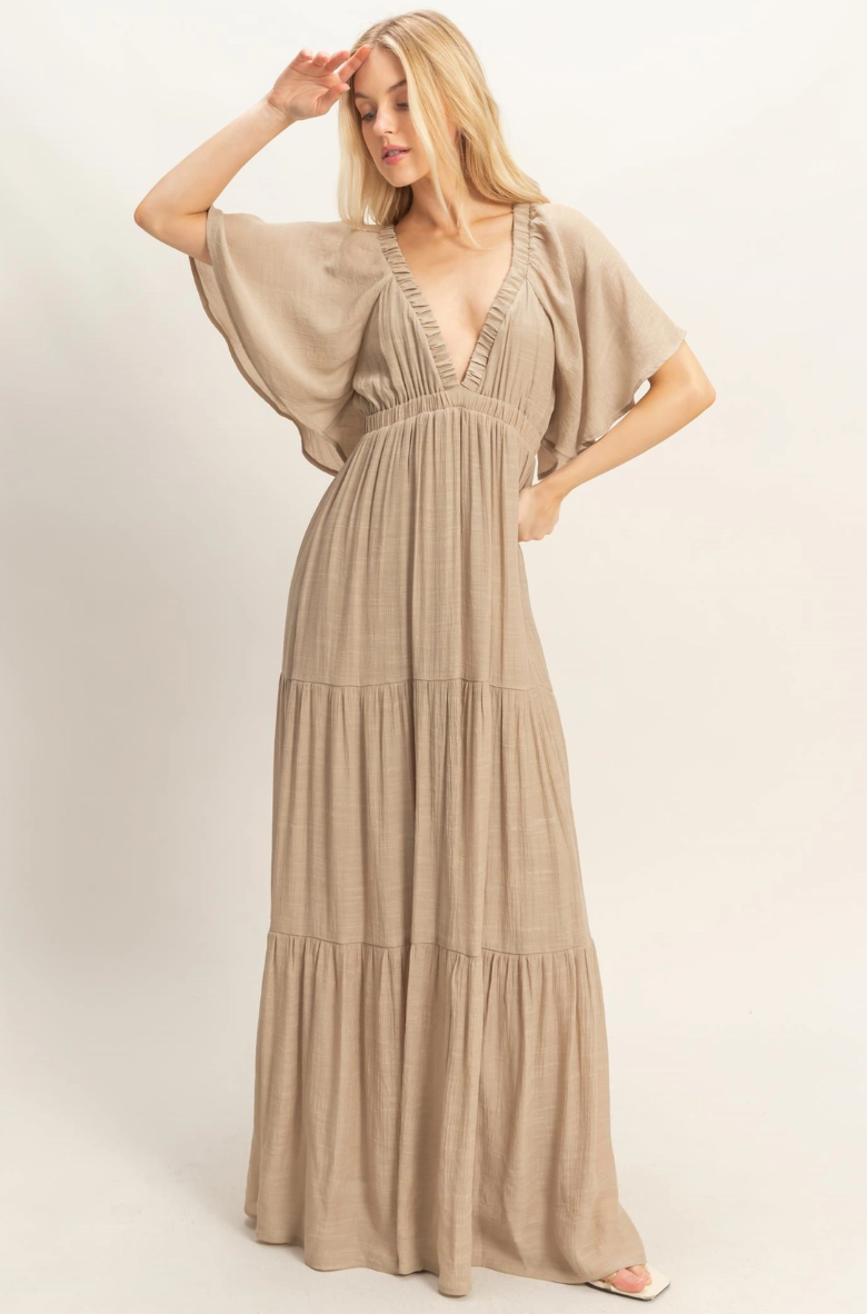 •OLIVIA• plunging V-neck tiered maxi dress