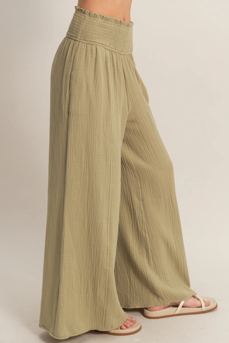 •KARMA• smocked waist wide leg pants