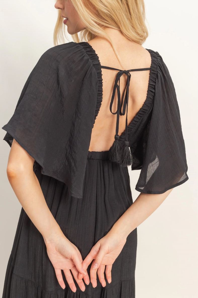 •OLIVIA• plunging V-neck tiered maxi dress