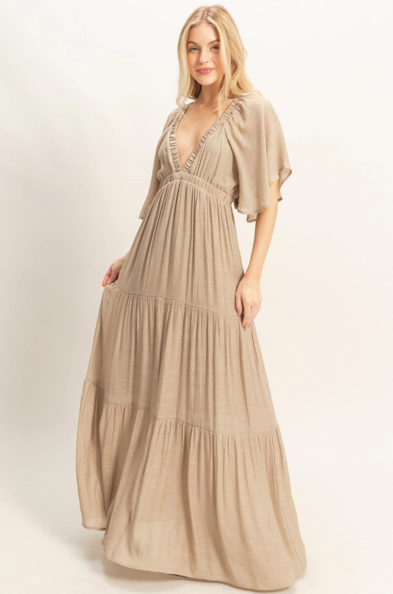 •OLIVIA• plunging V-neck tiered maxi dress