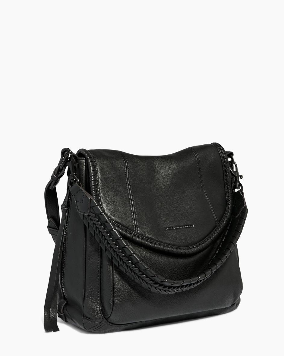 •UNITY• black zip top leather crossbody/shoulder bag