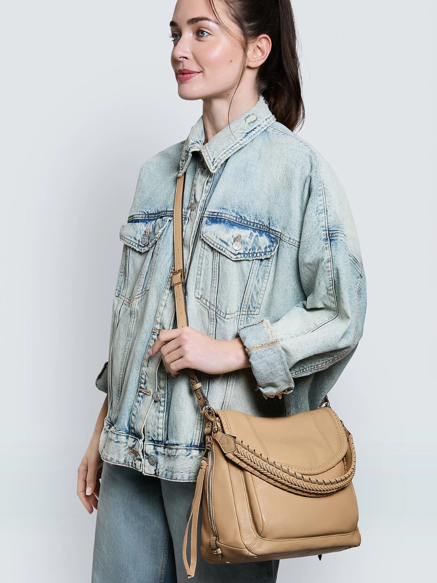 •UNITY• taupe zip top leather crossbody/shoulder bag