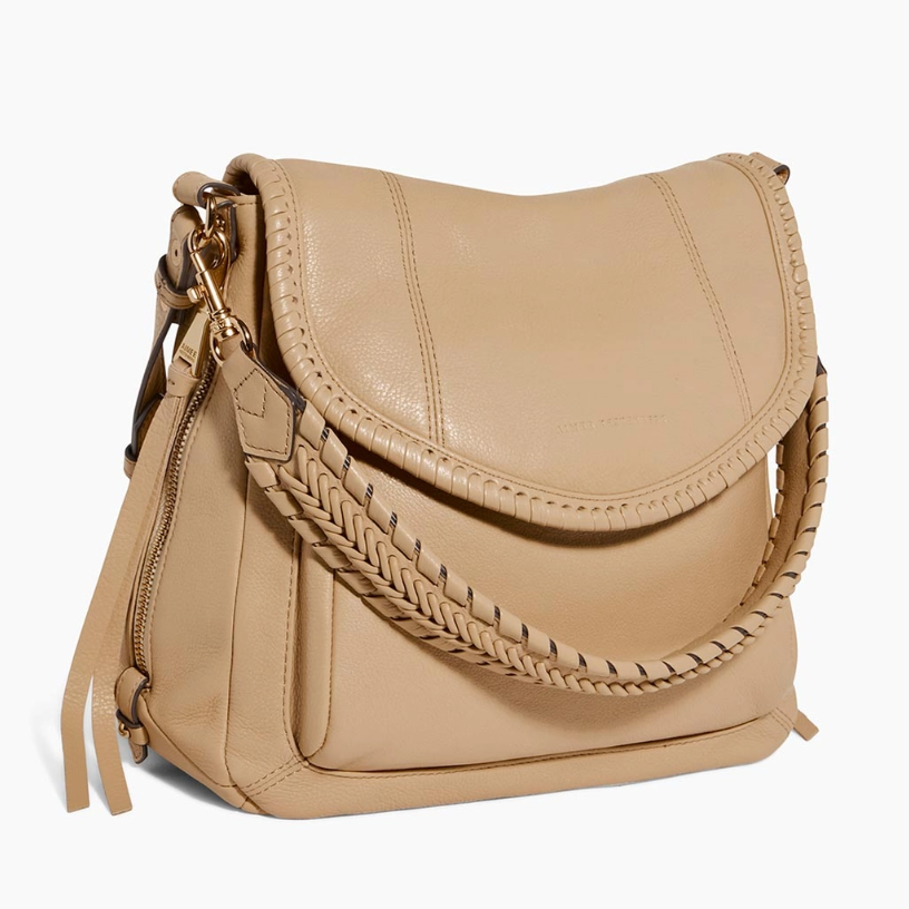 •UNITY• taupe zip top leather crossbody/shoulder bag