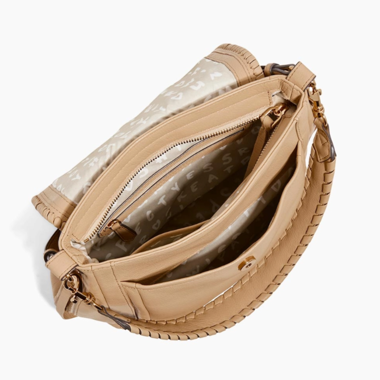 •UNITY• taupe zip top leather crossbody/shoulder bag