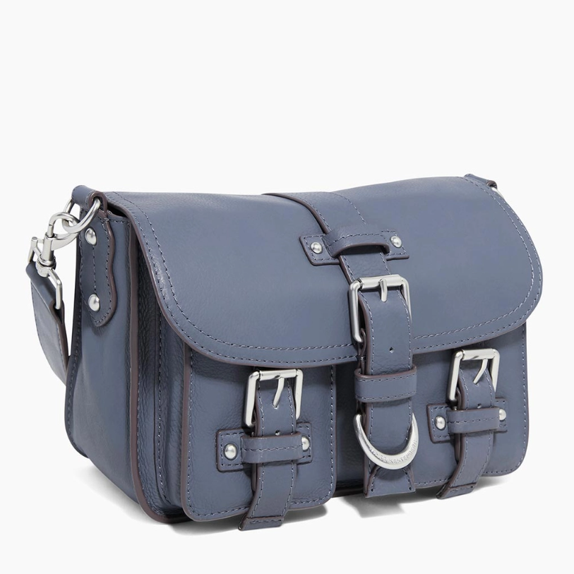 •SIDE SADDLE• smoky blue leather crossbody