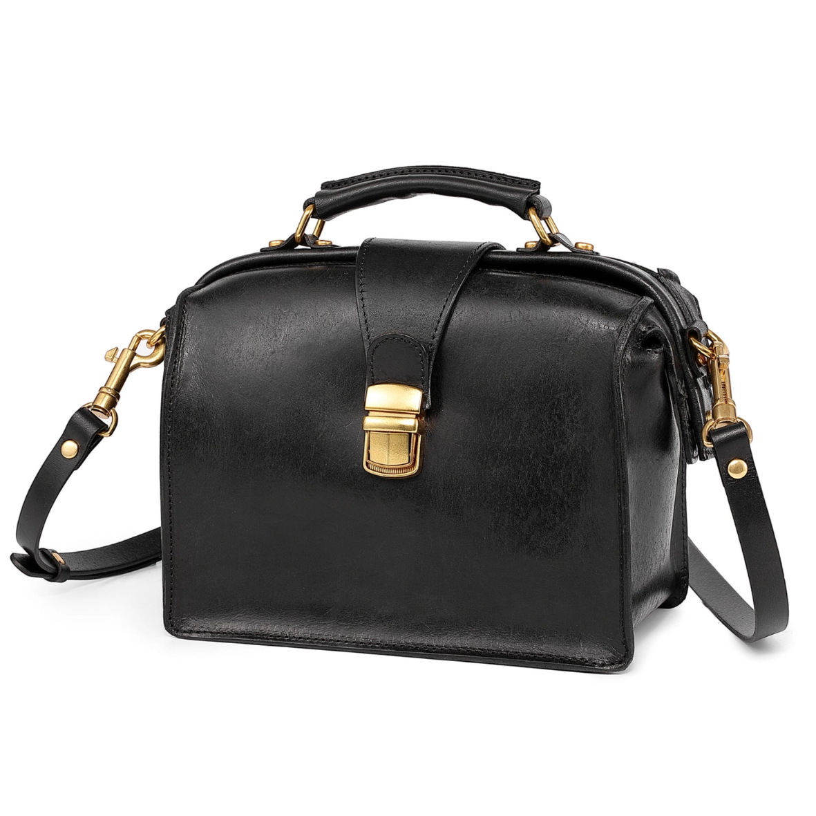 •BURLINGTON• black leather doctor satchel/crossbody