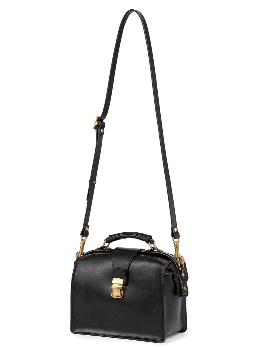 •BURLINGTON• black leather doctor satchel/crossbody