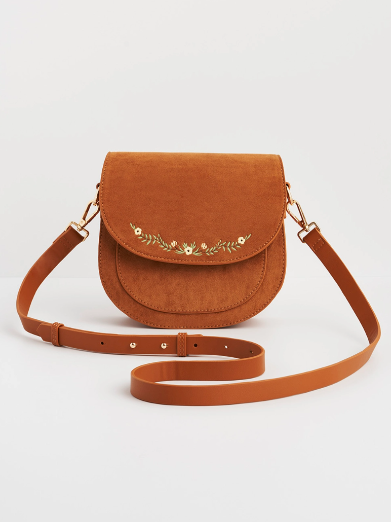 •DELICATE FLORAL• embroidered suede saddle bag