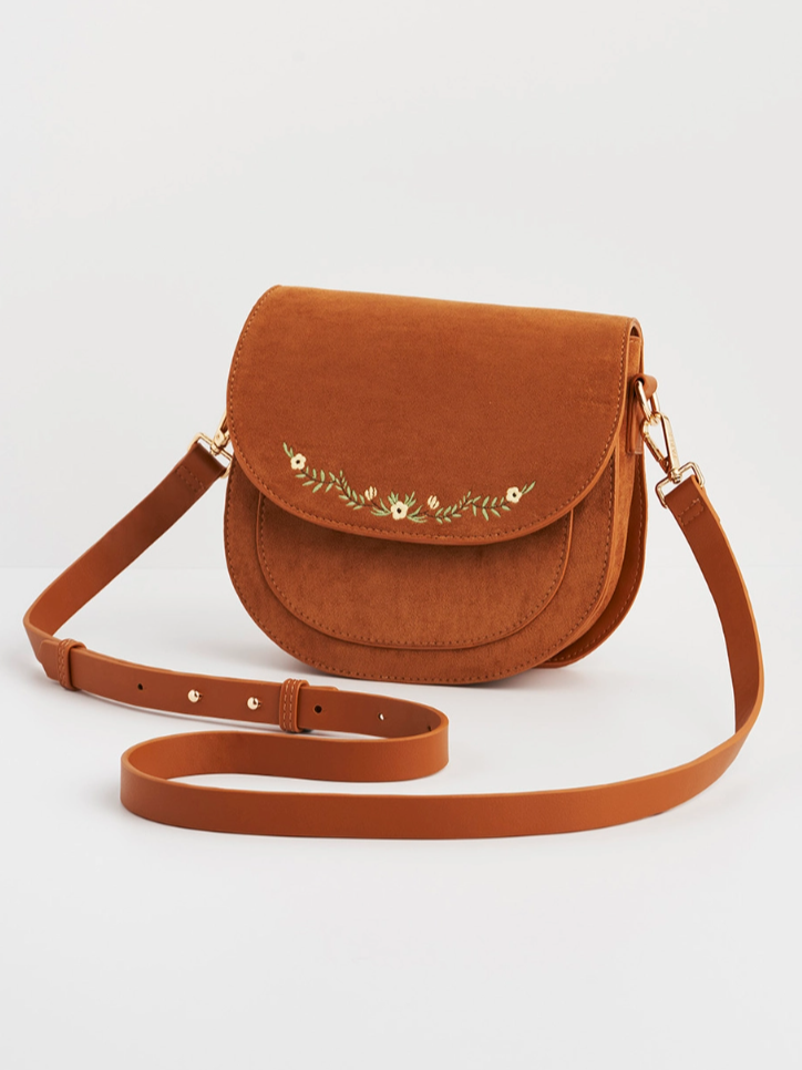 •DELICATE FLORAL• embroidered suede saddle bag