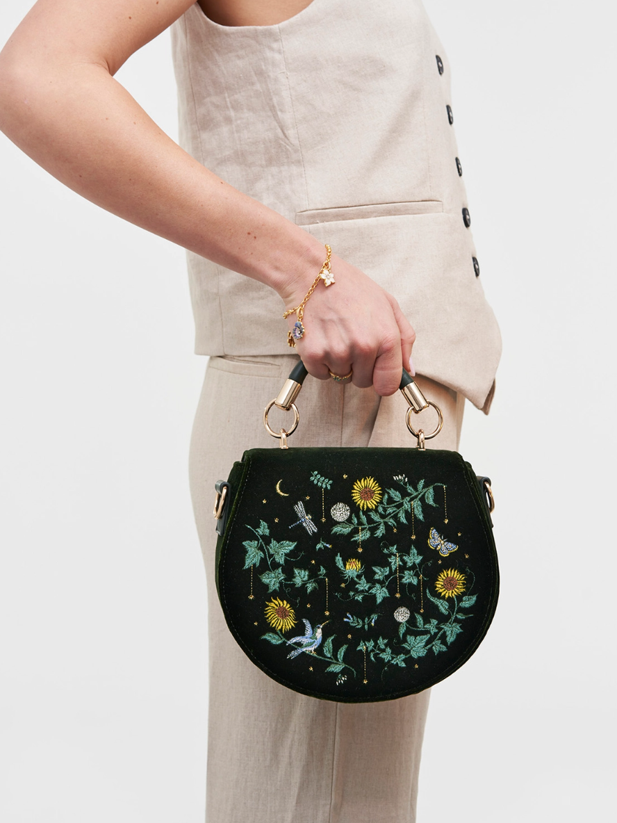 •SUNFLOWER• embroidered velvet saddle bag