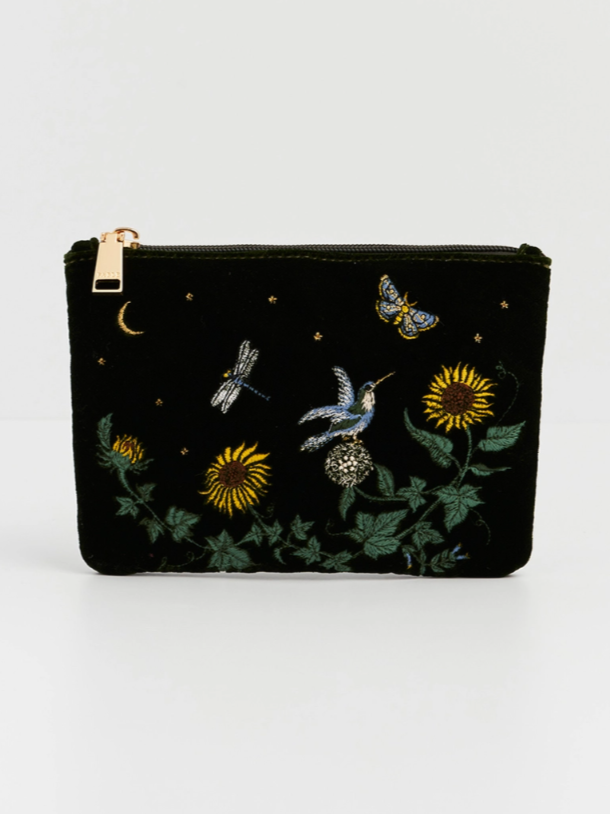 •SUNFLOWER• embroidered velvet pouch
