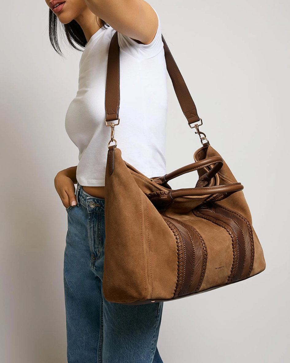 •ALL FOR LOVE• cocoa woven suede shoulder/tote bag