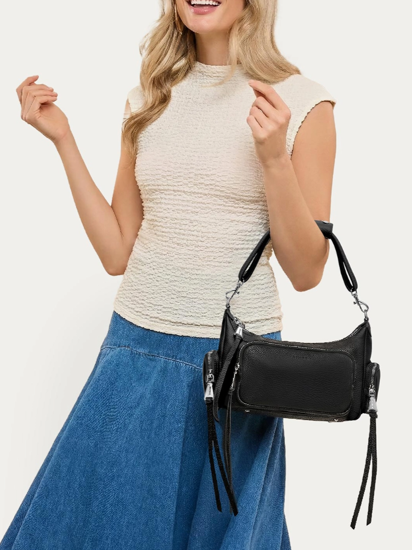 •AWAY WE GO• black leather crossbody/shoulder bag