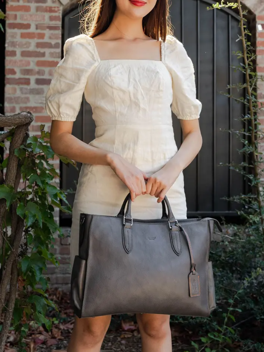 •DUBLIN• grey leather shoulder/tote bag