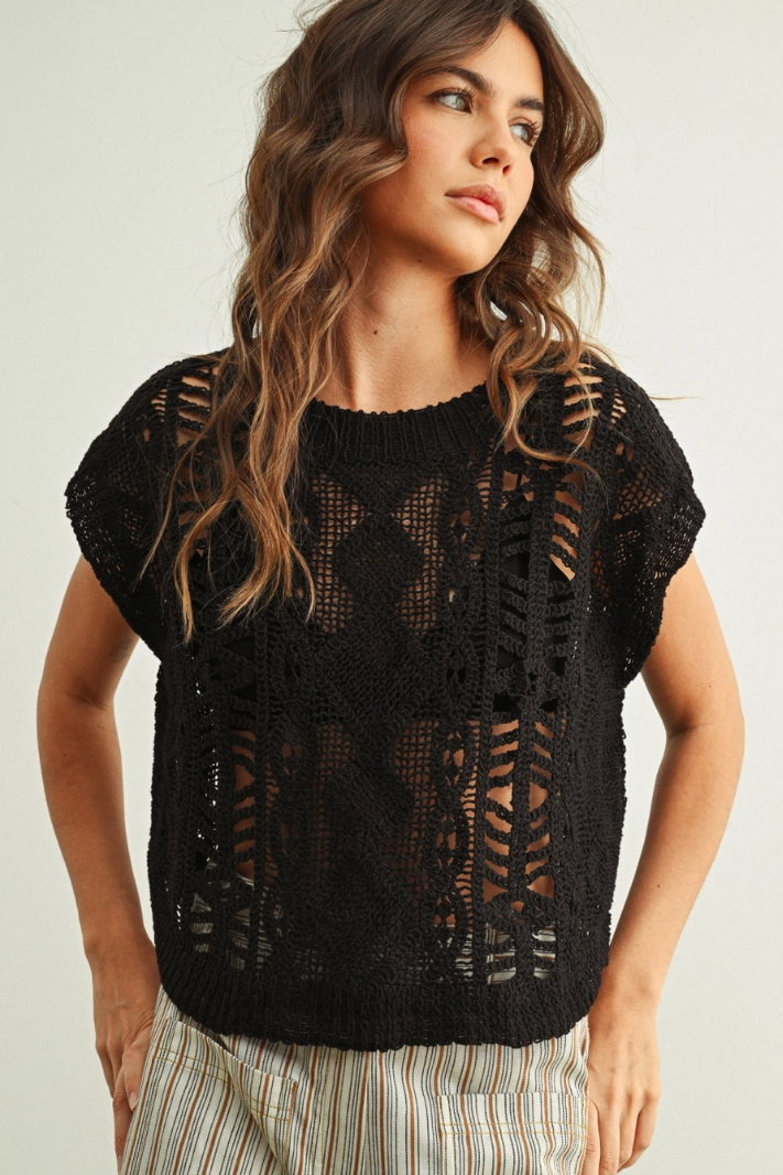 •LORNA• open crochet knit top