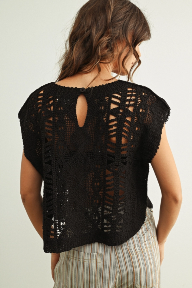 •LORNA• open crochet knit top