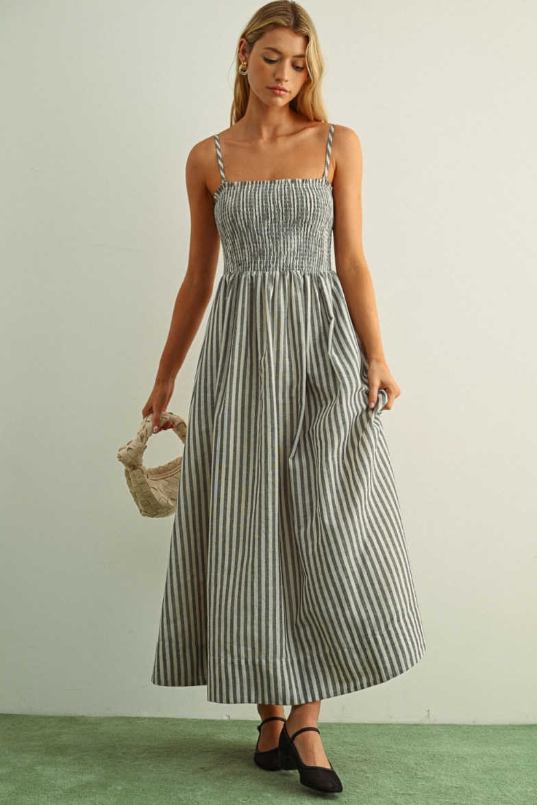 •EMMYLOU• striped smocked midaxi dress