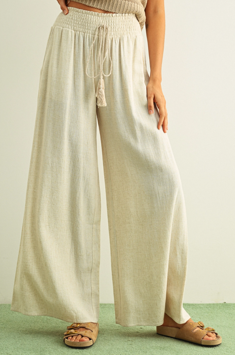 •SKYE• linen blend smocked waist pants