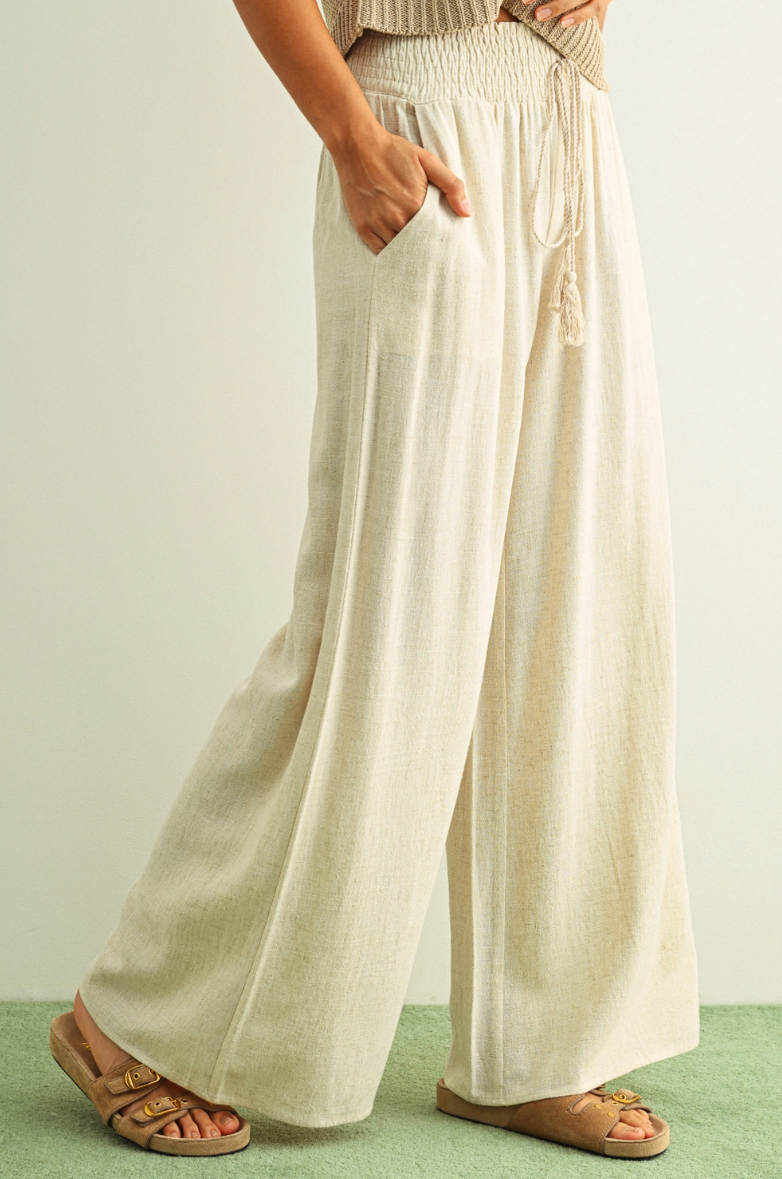 •SKYE• linen blend smocked waist pants