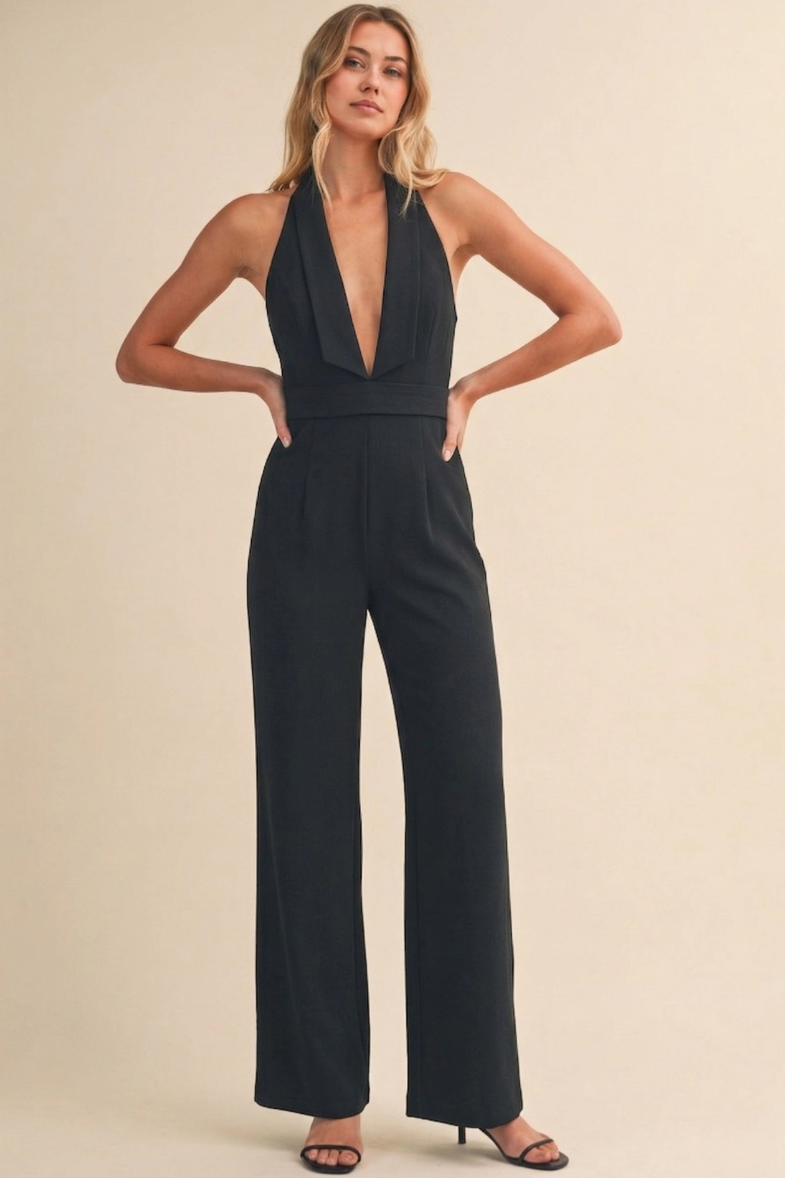 •ANGELINA• tailored deep V neck jumpsuit