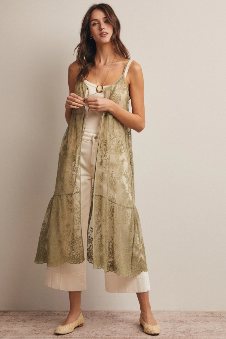 •ELOISE• embroidered lace sleeveless duster