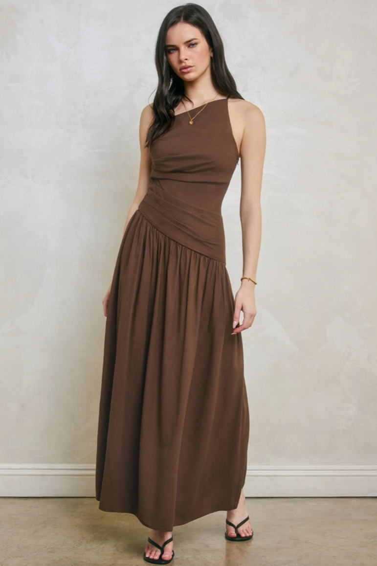 •AMAYA• linen blend ruched maxi dress