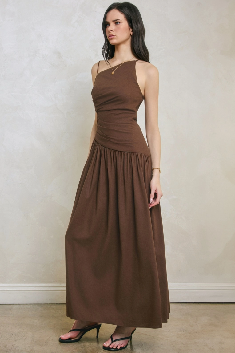 •AMAYA• linen blend ruched maxi dress