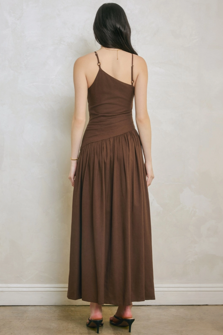 •AMAYA• linen blend ruched maxi dress
