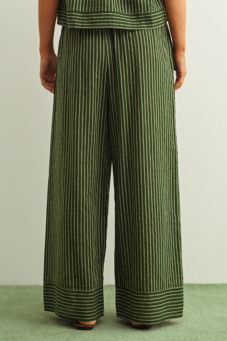 •NOVIA - GREEN BEAN• striped cotton wide leg pants