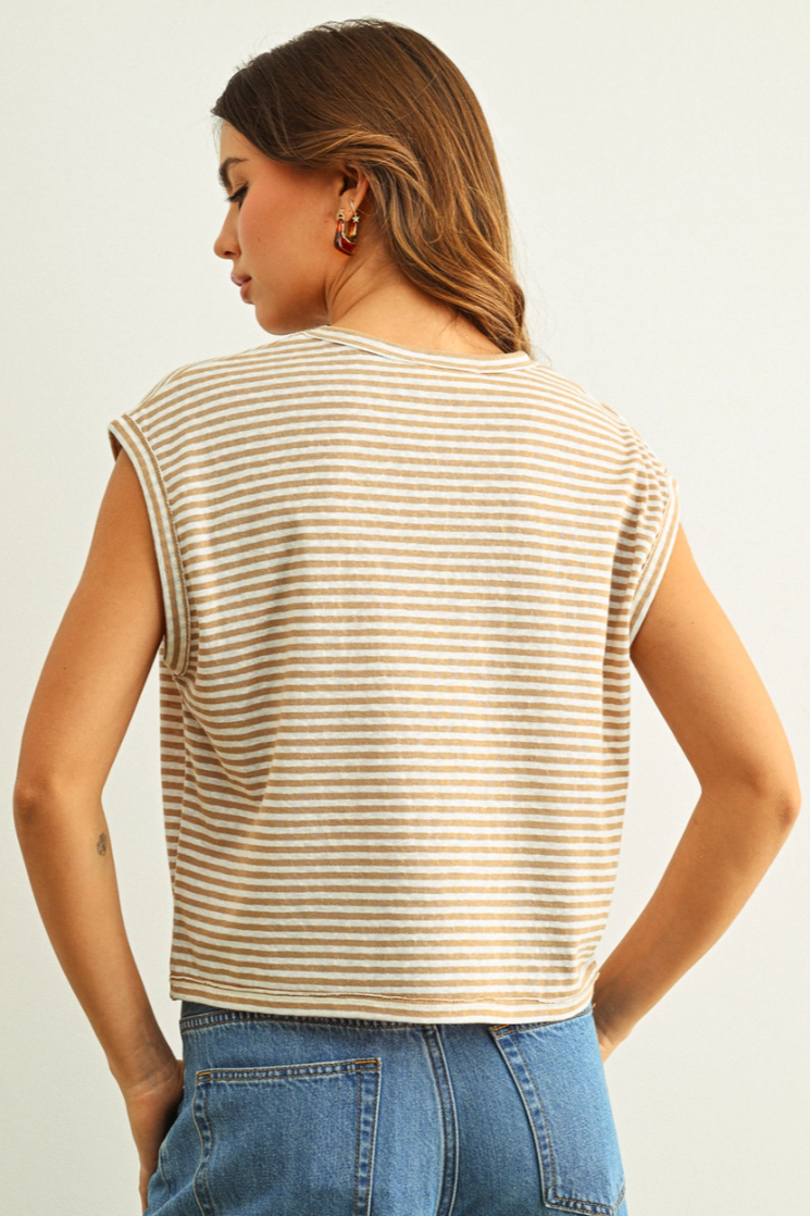 •ALANI - OAT STRIPE• striped cotton slub knit top