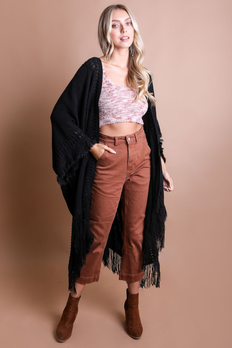 •JONI• crochet fringe ruana style cardi