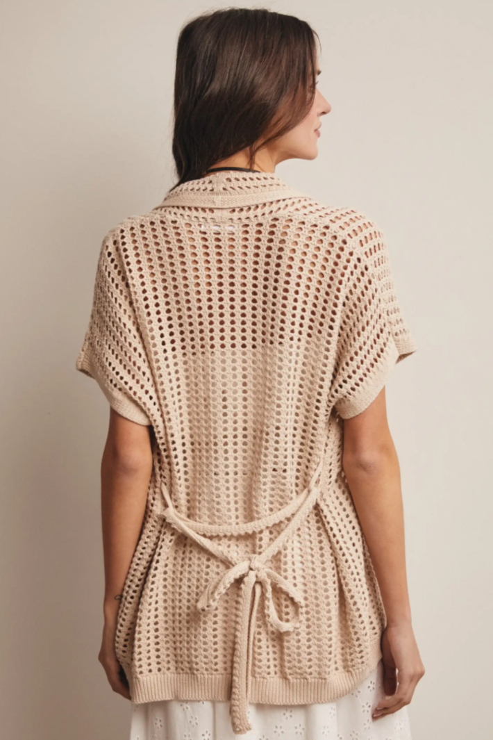 •SIMONE - OAT• short sleeve open knit cotton cardigan
