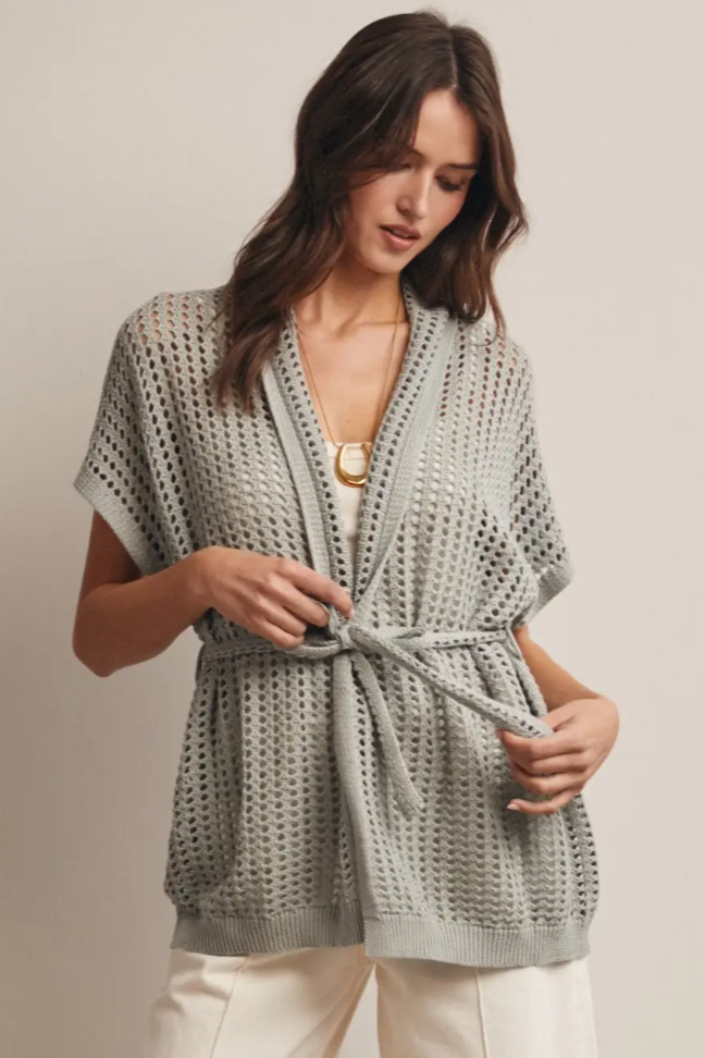 •SIMONE - SEAFOAM• short sleeve open knit cotton cardigan