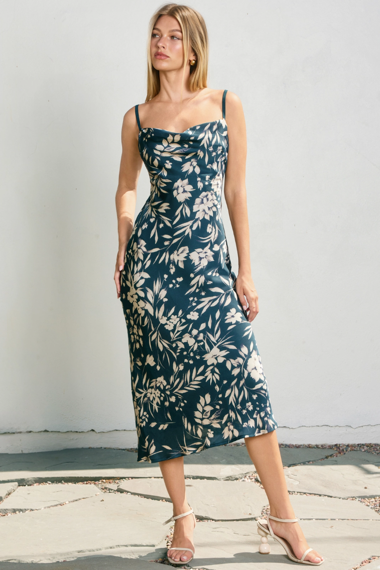 •STORMY• cowl neck satin midi dress