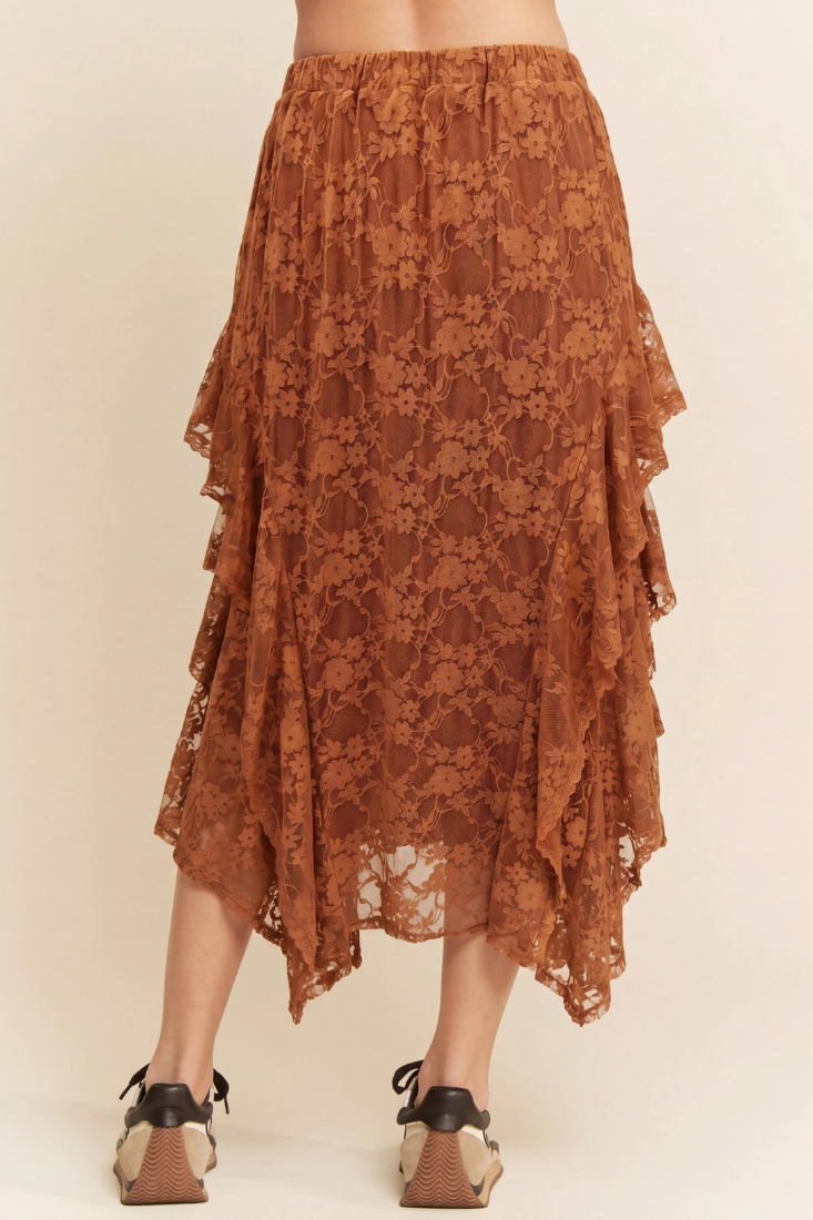•CRILLA• ruffled lace midi skirt