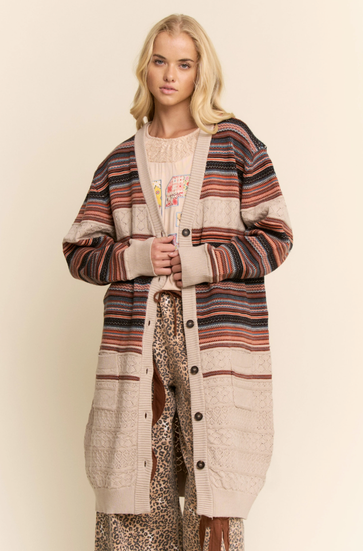 •PRESTON• striped textured knit cardigan