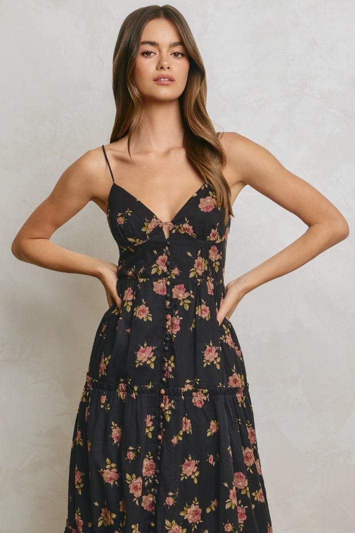 •ROSARITA• floral button front cotton maxi dress