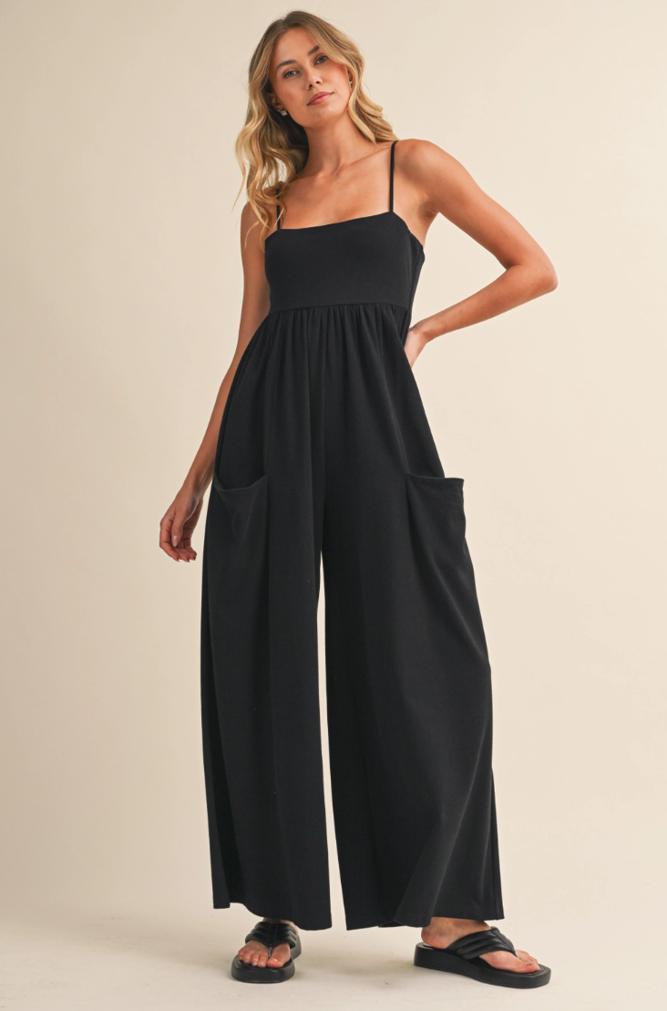 •IZLA - BLACK• cotton blend stretch knit jumpsuit