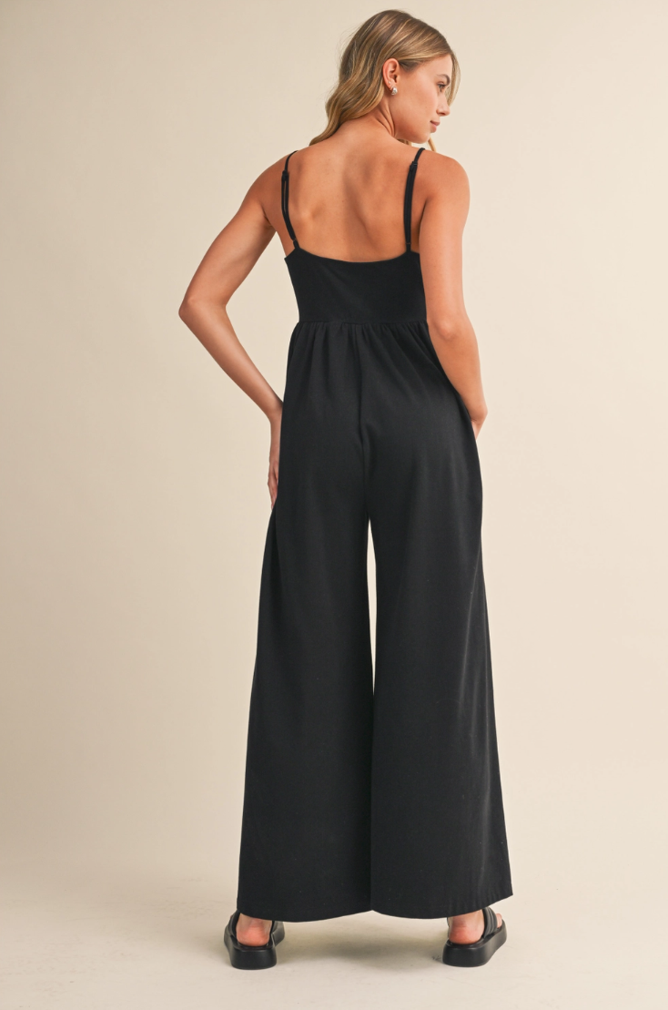 •IZLA - BLACK• cotton blend stretch knit jumpsuit