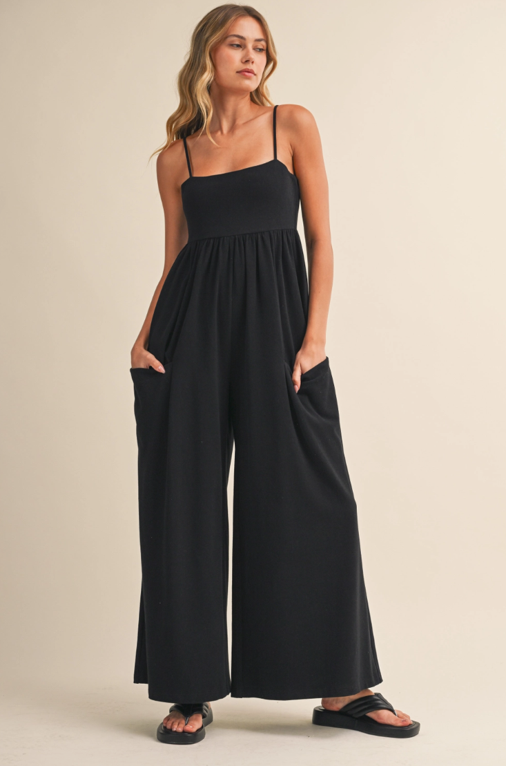 •IZLA - BLACK• cotton blend stretch knit jumpsuit
