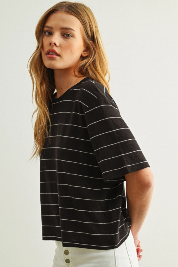 •ANDY• striped linen cotton blend top