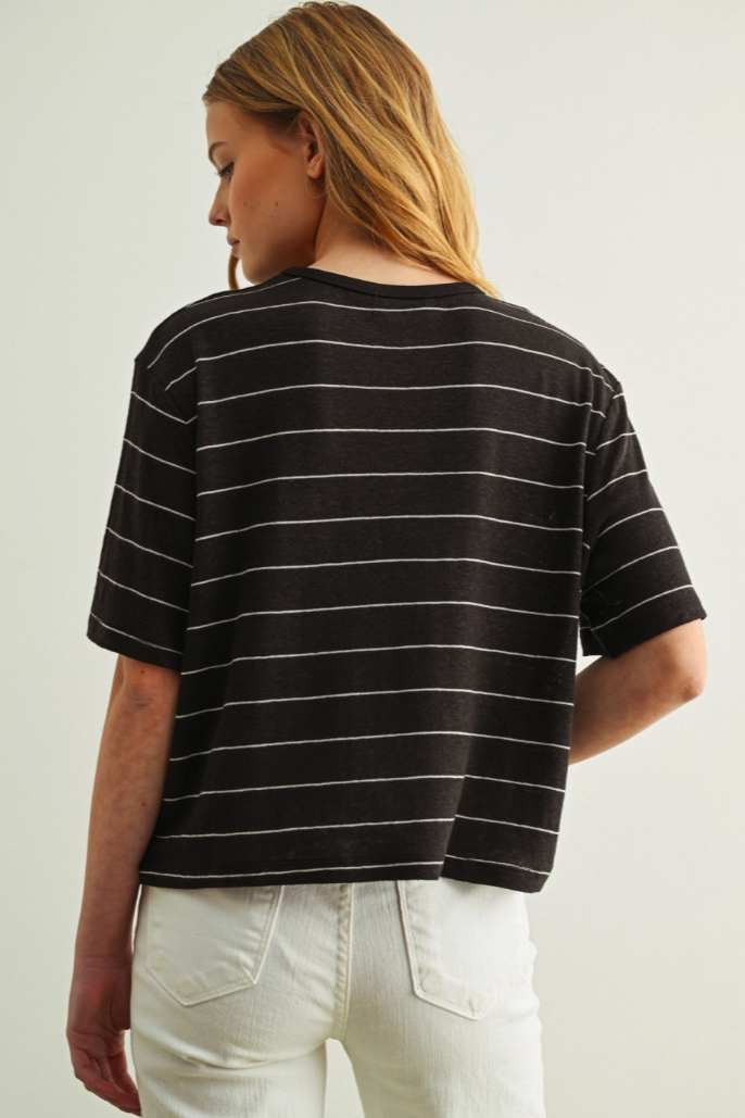 •ANDY• striped linen cotton blend top